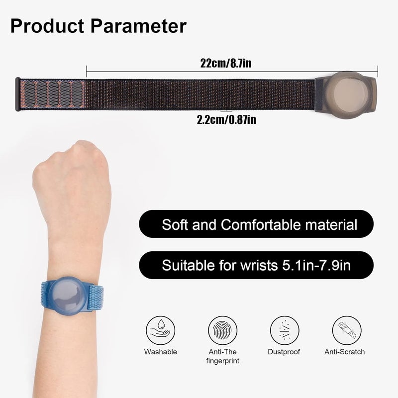 FNCOLL 2 Pack Kids Wristband for AirTag, Nylon Watch Band GPS Tracker Holder Protective Case Compatible with Apple Air Tag, Adjustable Anti-lost Bracelet for Toddler Baby Children Elders - Image 3